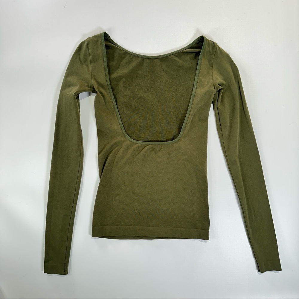 Intimately Free People Open Back Fitted Long Sleeve Top Olive XS S - Picture 3 of 7